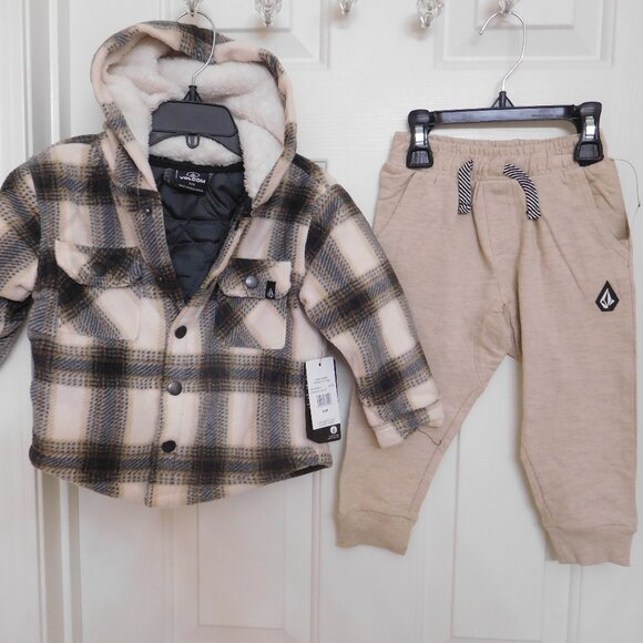 NWT 3pc Volcom Plaid Hooded Jacket Shirt & Joggers Set sz 18 Months - Picture 4 of 4